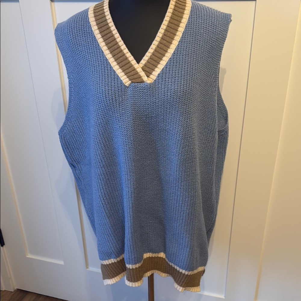 Women’s Blue and Brown V-Neck Sweater Vest